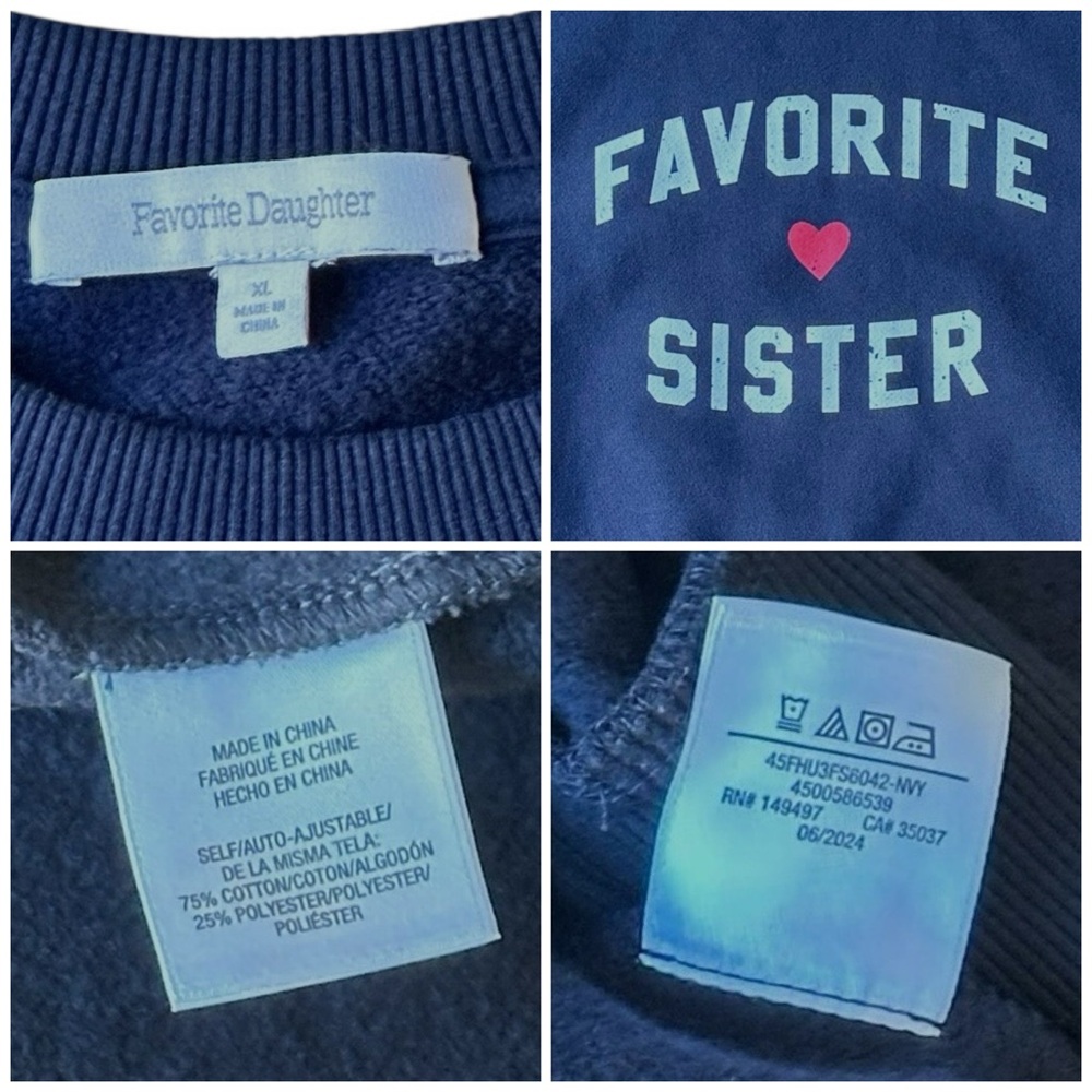 Favorite Daughter Sister Navy Blue Heart Crew Neck Pullover Sweatshirt Extra XL - Picture 10 of 15
